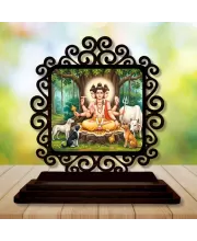 Car Desk/Table Top Lord Dattatreya Wooden Photo Stand  3x4 Inches, Compact & Stylish Spiritual Display For Car, Home & Office (Pack Of 1) (F19841)