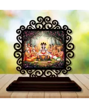 Car Desk/Table Top Lord Dattatreya Wooden Photo Stand  3x4 Inches, Compact & Stylish Spiritual Display For Car, Home & Office (Pack Of 1) (F19842)