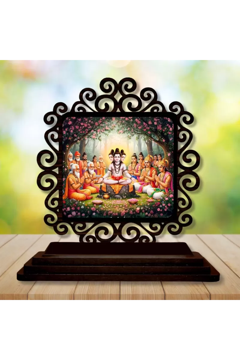 Car Desk/Table Top Lord Dattatreya Wooden Photo Stand  3x4 Inches, Compact & Stylish Spiritual Display For Car, Home & Office (Pack Of 1) (F19842)