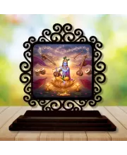 Car Desk/Table Top Lord Krishna Wooden Photo Stand  3x4 Inches, Compact & Stylish Spiritual Display For Car, Home & Office (Pack Of 1) (F19843)