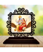 Car Desk/Table Top Radha Krishna Wooden Photo Stand  3x4 Inches, Compact & Stylish Spiritual Display For Car, Home & Office (Pack Of 1) (F19845)