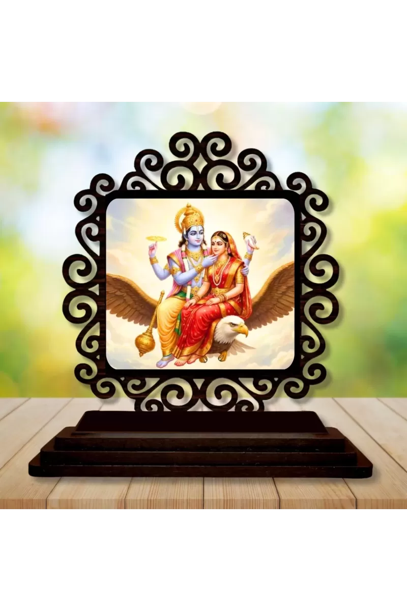 Car Desk/Table Top Radha Krishna Wooden Photo Stand  3x4 Inches, Compact & Stylish Spiritual Display For Car, Home & Office (Pack Of 1) (F19845)