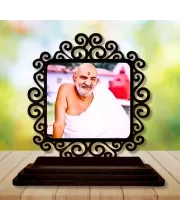 Car Desk/Table Top Neem Karoli  Baba Wooden Photo Stand  3x4 Inches, Compact & Stylish Spiritual Display For Car, Home & Office (Pack Of 1) (F19847)