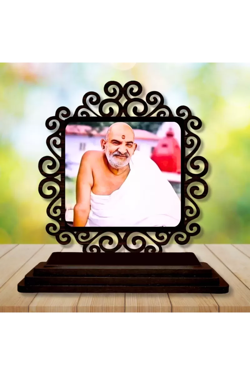 Car Desk/Table Top Neem Karoli  Baba Wooden Photo Stand  3x4 Inches, Compact & Stylish Spiritual Display For Car, Home & Office (Pack Of 1) (F19847)