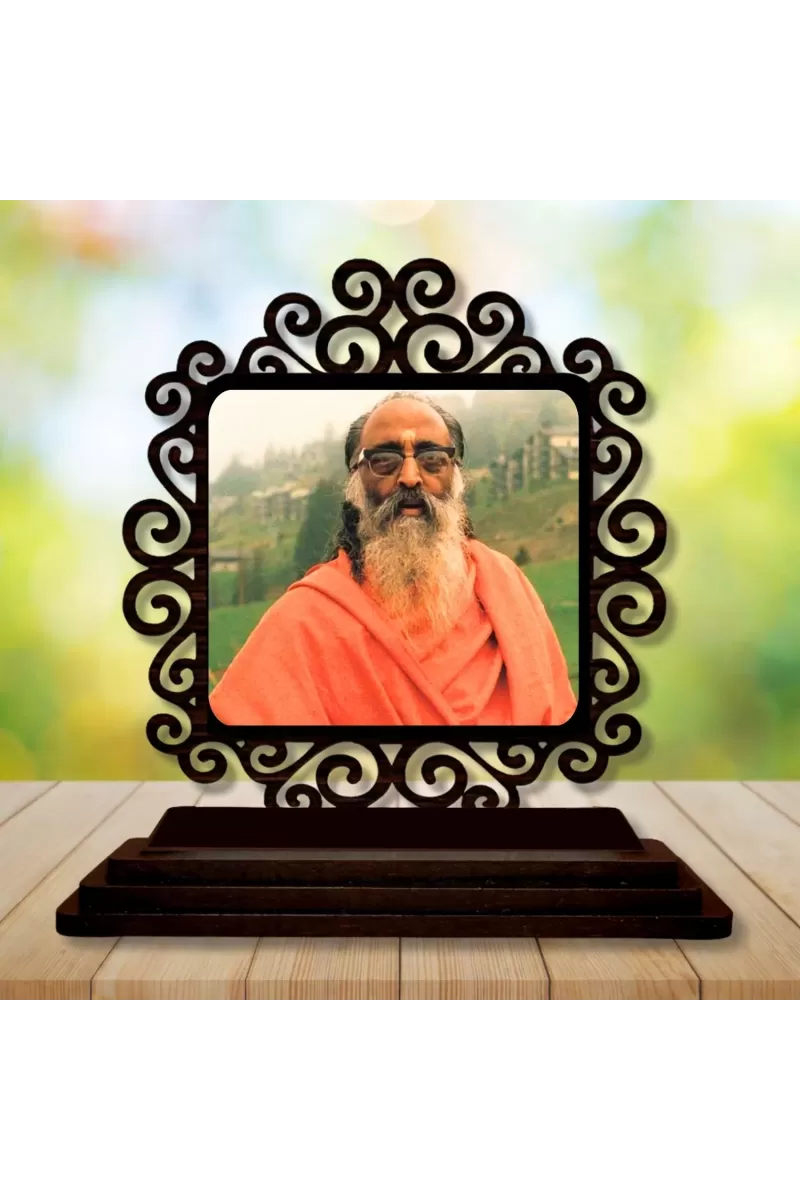 Car Desk/Table Top  Swami Chinmayananda Saraswati  Wooden Photo Stand  3x4 Inches, Compact & Stylish Spiritual Display For Car, Home & Office (Pack Of 1) (F19848)