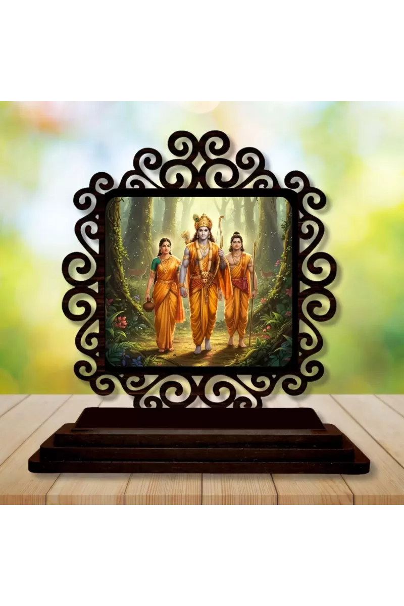 Car Desk/Table Top Rama And Lakshmana And Seetha Wooden Photo Stand  3x4 Inches, Compact & Stylish Spiritual Display For Car, Home & Office (Pack Of 1) (F19849)