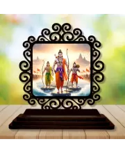 Car Desk/Table Top Rama And Lakshmana And Seetha Wooden Photo Stand  3x4 Inches, Compact & Stylish Spiritual Display For Car, Home & Office (Pack Of 1) (F19851)