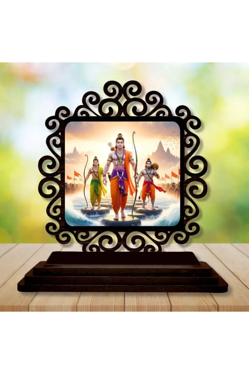 Car Desk/Table Top Rama And Lakshmana And Seetha Wooden Photo Stand  3x4 Inches, Compact & Stylish Spiritual Display For Car, Home & Office (Pack Of 1) (F19851)