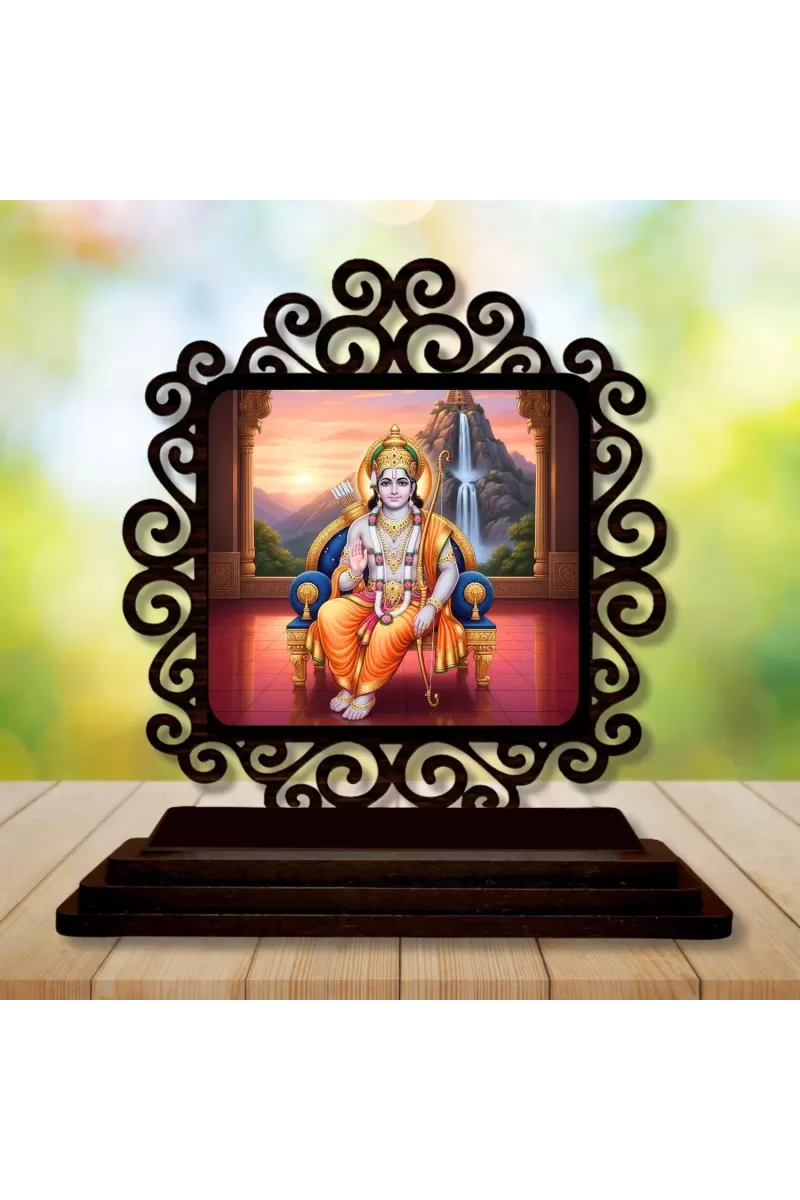 Car Desk/Table Top Lord Rama Wooden Photo Stand  3x4 Inches, Compact & Stylish Spiritual Display For Car, Home & Office (Pack Of 1) (F19852)