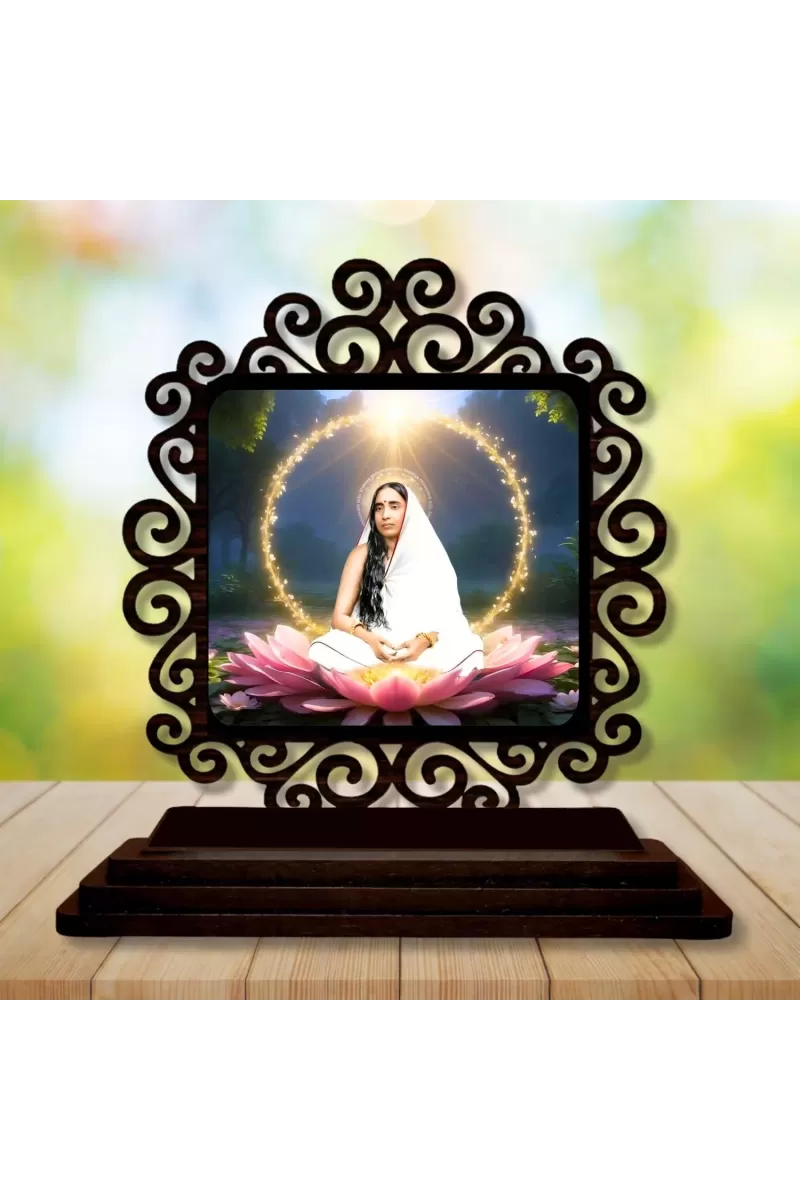Car Desk/Table Top Sarada Devi Wooden Photo Stand  3x4 Inches, Compact & Stylish Spiritual Display For Car, Home & Office (Pack Of 1) (F19855)