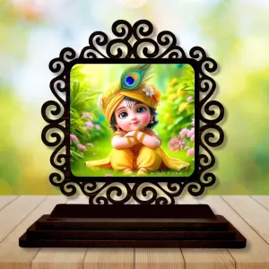 Car Desk/Table Top Lord Krishna Wooden Photo Stand 3x4 Inches, Compact & Stylish Spiritual Display For Car, Home & Office (Pack Of 1) (F19856) Car Desk/Table Top Lord Krishna Wooden Photo Stand 3x4 Inches, Compact & Stylish Spiritual Display For Car, Home & Office (Pack Of 1) (F19856)