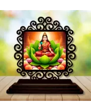Car Desk/Table Top Goddess Lakshmi Wooden Photo Stand  3x4 Inches, Compact & Stylish Spiritual Display For Car, Home & Office (Pack Of 1) (F19857)
