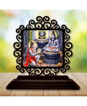 Car Desk/Table Top Lord Shiva And Hanuman Wooden Photo Stand  3x4 Inches, Compact & Stylish Spiritual Display For Car, Home & Office (Pack Of 1) (F19858)