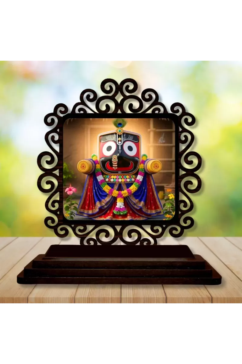 Car Desk/Table Top Lord Jagannath Wooden Photo Stand  3x4 Inches, Compact & Stylish Spiritual Display For Car, Home & Office (Pack Of 1) (F19859)