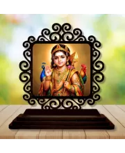 Car Desk/Table Top Lord Karthikeya Wooden Photo Stand  3x4 Inches, Compact & Stylish Spiritual Display For Car, Home & Office (Pack Of 1) (F19860)