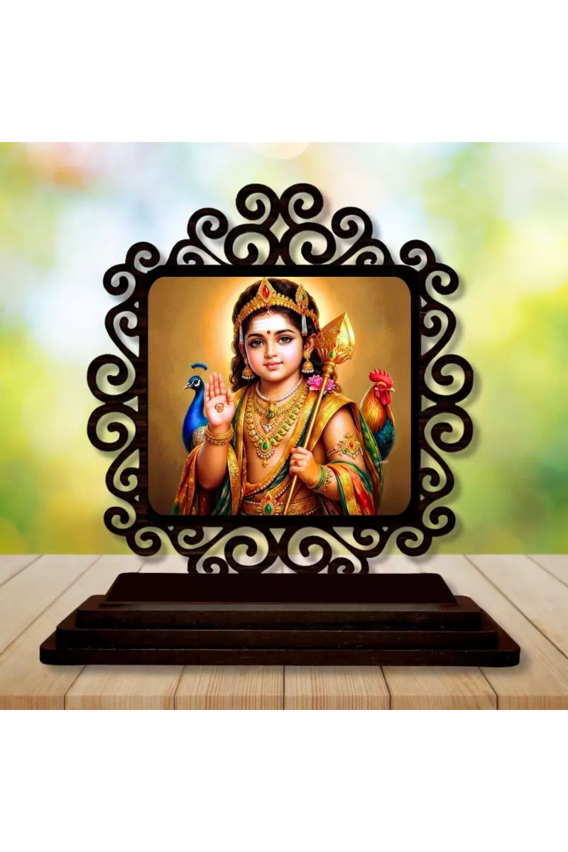 Car Desk/Table Top Lord Karthikeya Wooden Photo Stand  3x4 Inches, Compact & Stylish Spiritual Display For Car, Home & Office (Pack Of 1) (F19860)