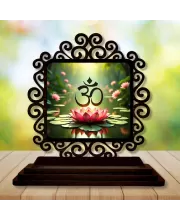 Car Desk/Table Top Om Symbol Wooden Photo Stand  3x4 Inches, Compact & Stylish Spiritual Display For Car, Home & Office (Pack Of 1) (F19861)