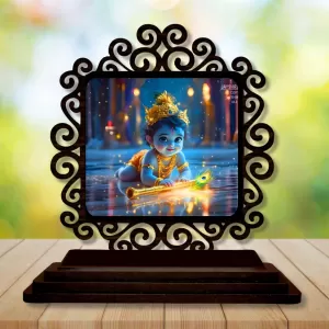 Car Desk/Table Top Little Krishna Wooden Photo Stand 3x4 Inches, Compact & Stylish Spiritual Display For Car, Home & Office (Pack Of 1) (F19863) Car Desk/Table Top Little Krishna Wooden Photo Stand 3x4 Inches, Compact & Stylish Spiritual Display For Car, Home & Office (Pack Of 1) (F19863)