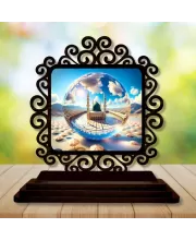 Car Desk/Table Top Mucca Masidh Wooden Photo Stand  3x4 Inches, Compact & Stylish Spiritual Display For Car, Home & Office (Pack Of 1) (F19867)
