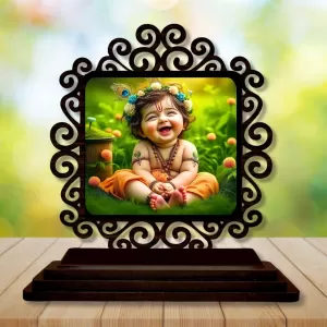 Car Desk/Table Top Little Krishna Wooden Photo Stand 3x4 Inches, Compact & Stylish Spiritual Display For Car, Home & Office (Pack Of 1) (F19868) Car Desk/Table Top Little Krishna Wooden Photo Stand 3x4 Inches, Compact & Stylish Spiritual Display For Car, Home & Office (Pack Of 1) (F19868)