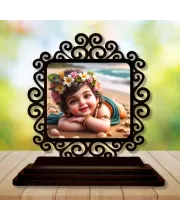 Car Desk/Table Top Little Krishna Wooden Photo Stand  3x4 Inches, Compact & Stylish Spiritual Display For Car, Home & Office (Pack Of 1) (F19869)