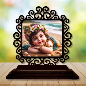 Car Desk/Table Top Little Krishna Wooden Photo Stand 3x4 Inches, Compact & Stylish Spiritual Display For Car, Home & Office (Pack Of 1) (F19869) Car Desk/Table Top Little Krishna Wooden Photo Stand 3x4 Inches, Compact & Stylish Spiritual Display For Car, Home & Office (Pack Of 1) (F19869)