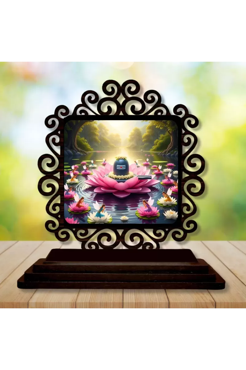 Car Desk/Table Top Shiva Lingam Wooden Photo Stand  3x4 Inches, Compact & Stylish Spiritual Display For Car, Home & Office (Pack Of 1) (F19870)