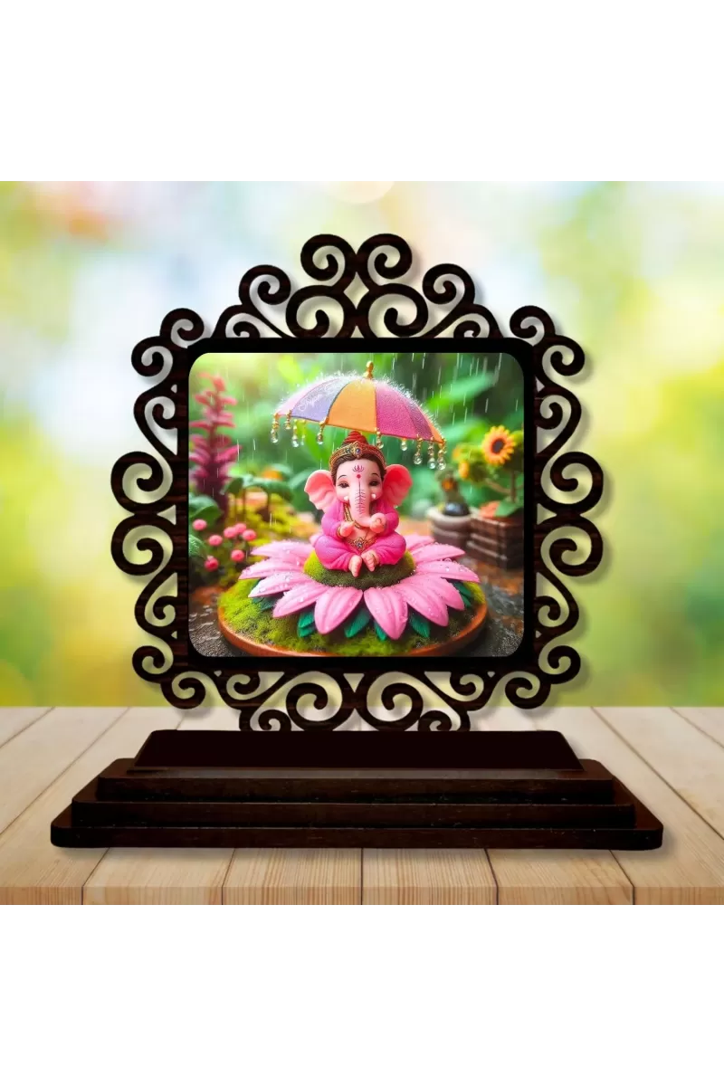 Car Desk/Table Top Lord Ganesha Wooden Photo Stand  3x4 Inches, Compact & Stylish Spiritual Display For Car, Home & Office (Pack Of 1) (F19872)