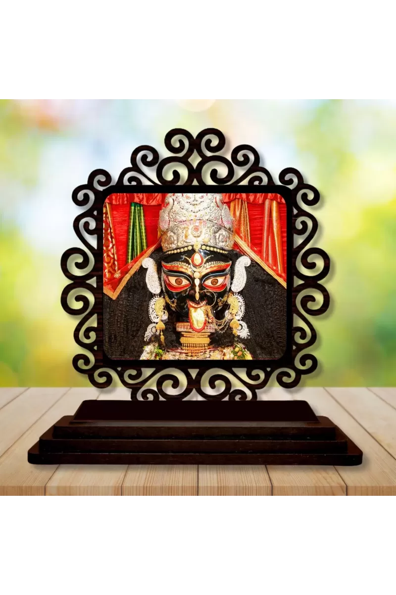 Car Desk/Table Top Kali Maa Wooden Photo Stand  3x4 Inches, Compact & Stylish Spiritual Display For Car, Home & Office (Pack Of 1) (F19873)
