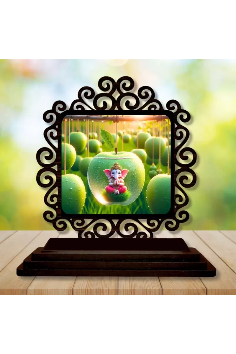Car Desk/Table Top Lord Ganesha Wooden Photo Stand  3x4 Inches, Compact & Stylish Spiritual Display For Car, Home & Office (Pack Of 1) (F19874)