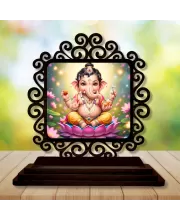 Car Desk/Table Top Lord Ganesha Wooden Photo Stand  3x4 Inches, Compact & Stylish Spiritual Display For Car, Home & Office (Pack Of 1) (F19875)