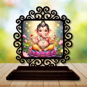 Car Desk/Table Top Lord Ganesha Wooden Photo Stand 3x4 Inches, Compact & Stylish Spiritual Display For Car, Home & Office (Pack Of 1) (F19875) Car Desk/Table Top Lord Ganesha Wooden Photo Stand 3x4 Inches, Compact & Stylish Spiritual Display For Car, Home & Office (Pack Of 1) (F19875)
