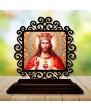Car Desk/Table Top Lord Jesus Wooden Photo Stand  3x4 Inches, Compact & Stylish Spiritual Display For Car, Home & Office (Pack Of 1) (F19879)