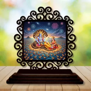 Car Desk/Table Top Lord Vishnu And Lakshmi Wooden Photo Stand 3x4 Inches, Compact & Stylish Spiritual Display For Car, Home & Office (Pack Of 1) (F19880) Car Desk/Table Top Lord Vishnu And Lakshmi Wooden Photo Stand 3x4 Inches, Compact & Stylish Spiritual Display For Car, Home & Office (Pack Of 1) (F19880)