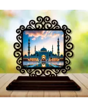 Car Desk/Table Top Mucca Masid Wooden Photo Stand  3x4 Inches, Compact & Stylish Spiritual Display For Car, Home & Office (Pack Of 1) (F19881)