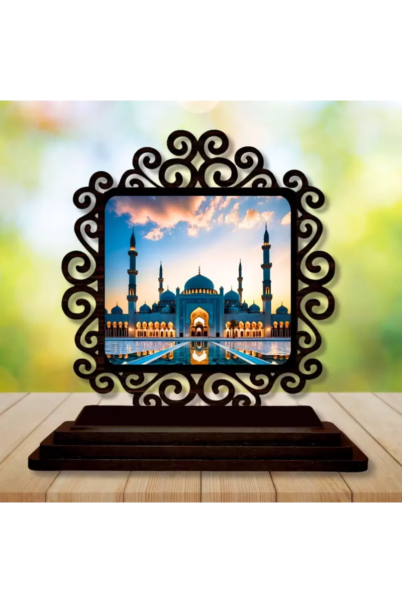 Car Desk/Table Top Mucca Masid Wooden Photo Stand  3x4 Inches, Compact & Stylish Spiritual Display For Car, Home & Office (Pack Of 1) (F19881)