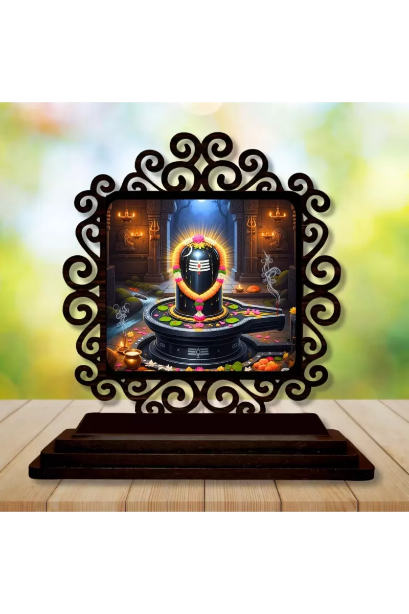 Car Desk/Table Top Shiva Lingam Wooden Photo Stand  3x4 Inches, Compact & Stylish Spiritual Display For Car, Home & Office (Pack Of 1) (F19882)