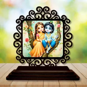 Car Desk/Table Top Radha Krishna Wooden Photo Stand 3x4 Inches, Compact & Stylish Spiritual Display For Car, Home & Office (Pack Of 1) (F19883) Car Desk/Table Top Radha Krishna Wooden Photo Stand 3x4 Inches, Compact & Stylish Spiritual Display For Car, Home & Office (Pack Of 1) (F19883)