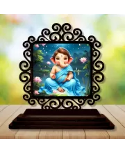 Car Desk/Table Top Lord Ganesha Wooden Photo Stand  3x4 Inches, Compact & Stylish Spiritual Display For Car, Home & Office (Pack Of 1) (F19884)