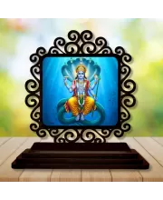 Car Desk/Table Top Lord Vishnu Wooden Photo Stand  3x4 Inches, Compact & Stylish Spiritual Display For Car, Home & Office (Pack Of 1) (F19885)