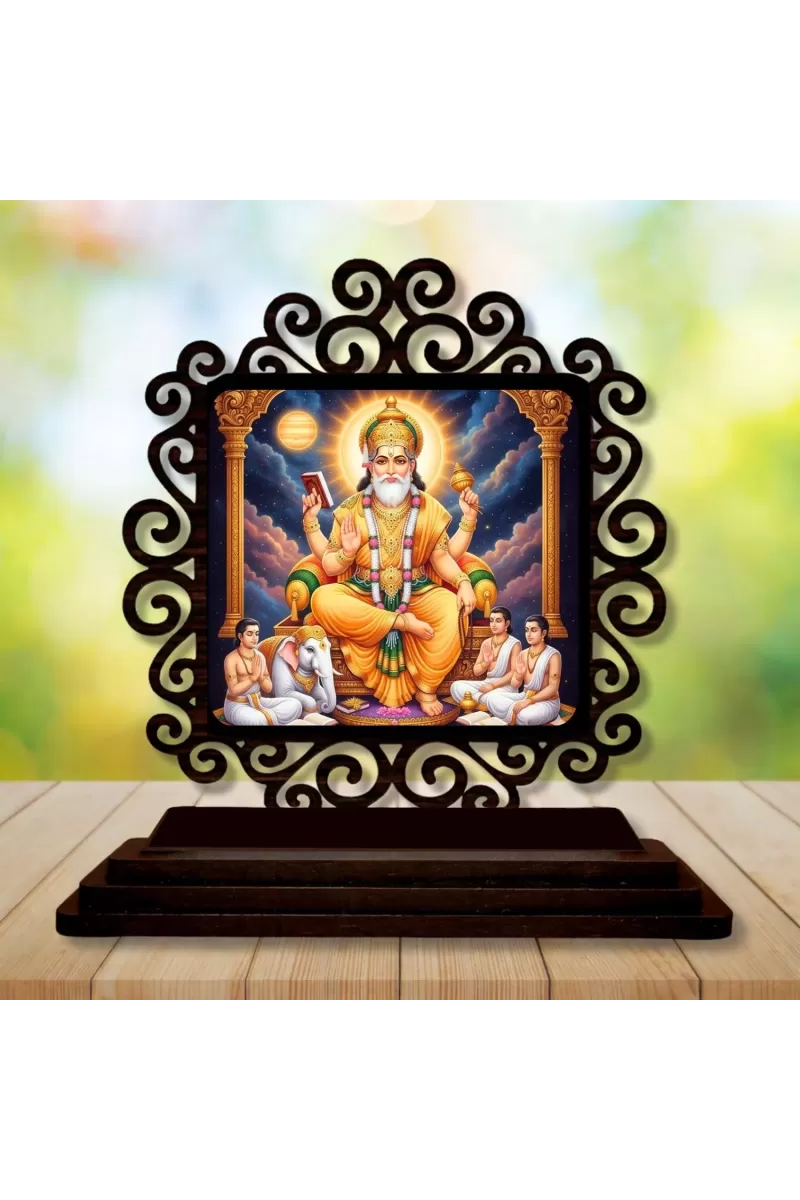 Car Desk/Table Top Lord Vishwakarma Wooden Photo Stand  3x4 Inches, Compact & Stylish Spiritual Display For Car, Home & Office (Pack Of 1) (F19887)