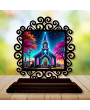 Car Desk/Table Top Beautiful Church Wooden Photo Stand  3x4 Inches, Compact & Stylish Spiritual Display For Car, Home & Office (Pack Of 1) (F19889)