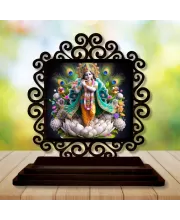 Car Desk/Table Top Lord Krishna Wooden Photo Stand  3x4 Inches, Compact & Stylish Spiritual Display For Car, Home & Office (Pack Of 1) (F19890)