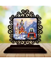 Car Desk/Table Top Lord Shiva And Lingam Wooden Photo Stand  3x4 Inches, Compact & Stylish Spiritual Display For Car, Home & Office (Pack Of 1) (F19891)