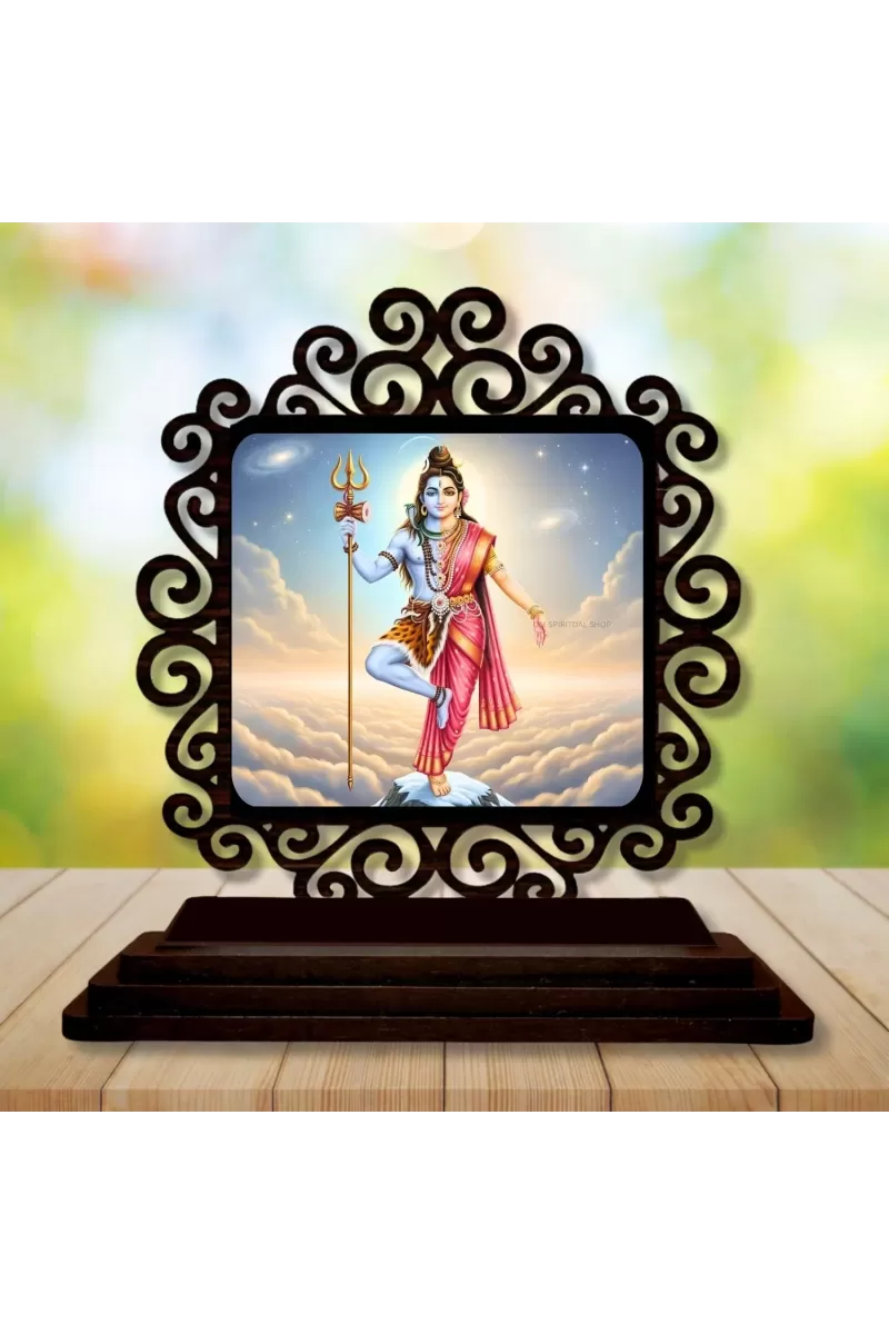 Car Desk/Table Top Arthanareeshwar Wooden Photo Stand  3x4 Inches, Compact & Stylish Spiritual Display For Car, Home & Office (Pack Of 1) (F19892)