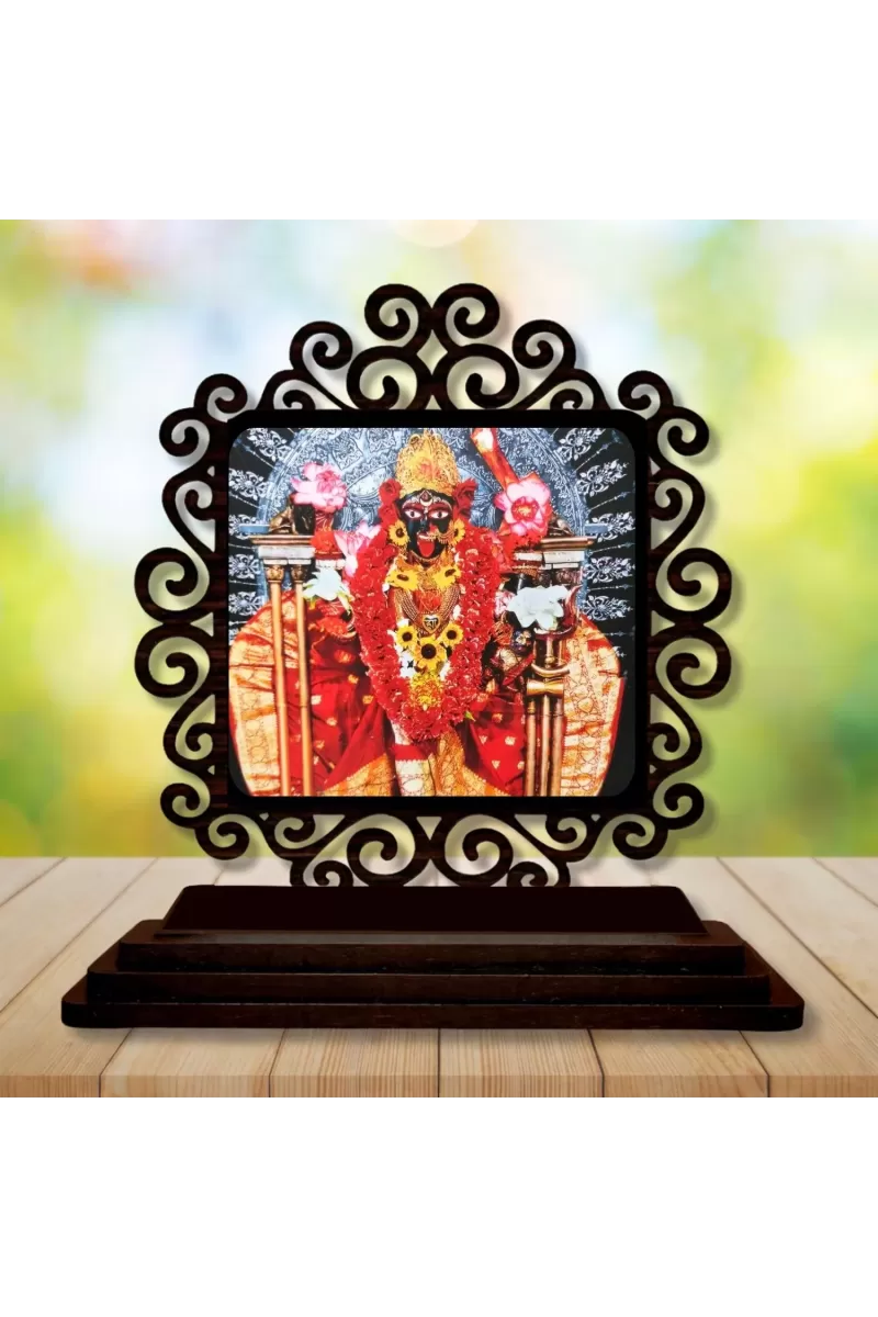 Car Desk/Table Top Kali Matha Wooden Photo Stand  3x4 Inches, Compact & Stylish Spiritual Display For Car, Home & Office (Pack Of 1) (F19894)