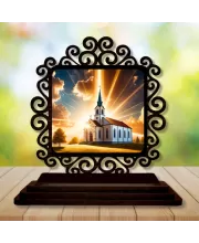 Car Desk/Table Top Beautiful Church Wooden Photo Stand  3x4 Inches, Compact & Stylish Spiritual Display For Car, Home & Office (Pack Of 1) (F19896)