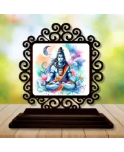 Car Desk/Table Top Lord Shiva Wooden Photo Stand  3x4 Inches, Compact & Stylish Spiritual Display For Car, Home & Office (Pack Of 1) (F19898)