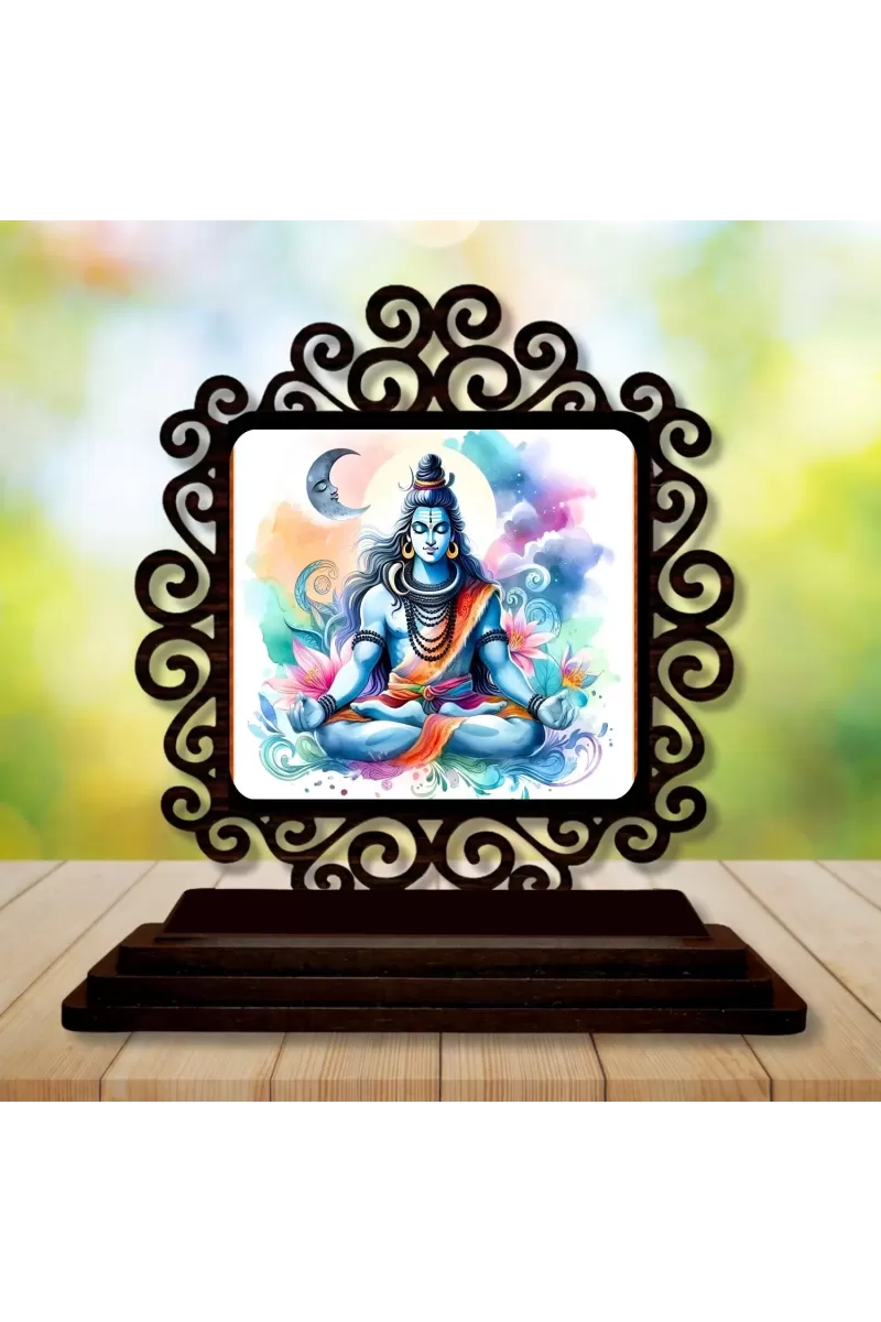 Car Desk/Table Top Lord Shiva Wooden Photo Stand  3x4 Inches, Compact & Stylish Spiritual Display For Car, Home & Office (Pack Of 1) (F19898)