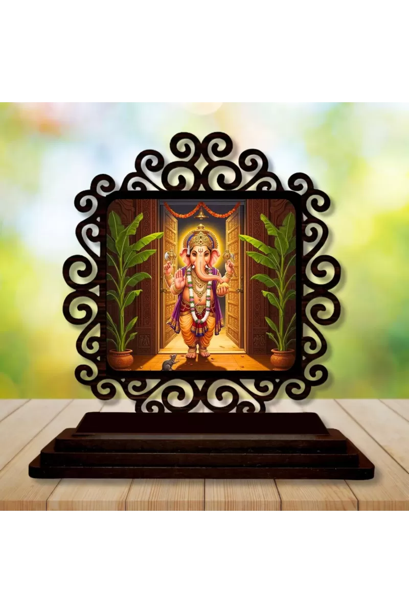 Car Desk/Table Top Lord Ganesha Wooden Photo Stand  3x4 Inches, Compact & Stylish Spiritual Display For Car, Home & Office (Pack Of 1) (F19899)